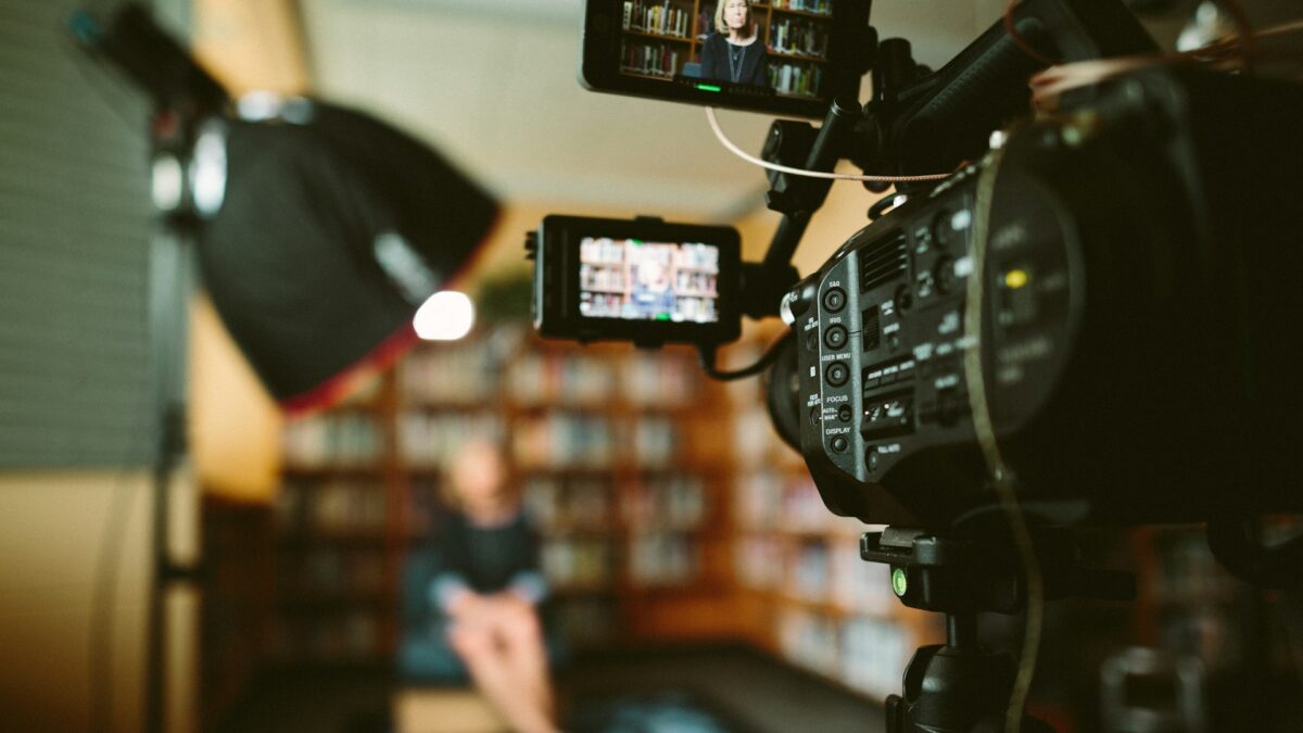 Professional video camera recording a live event