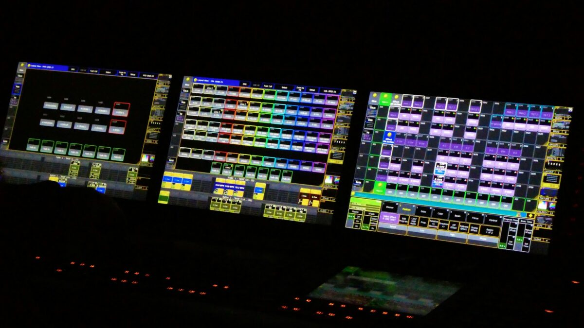 Stage lighting control console with colorful buttons