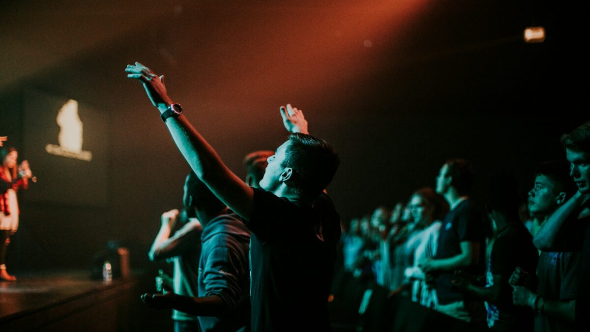 Worship team leading music on a church stage