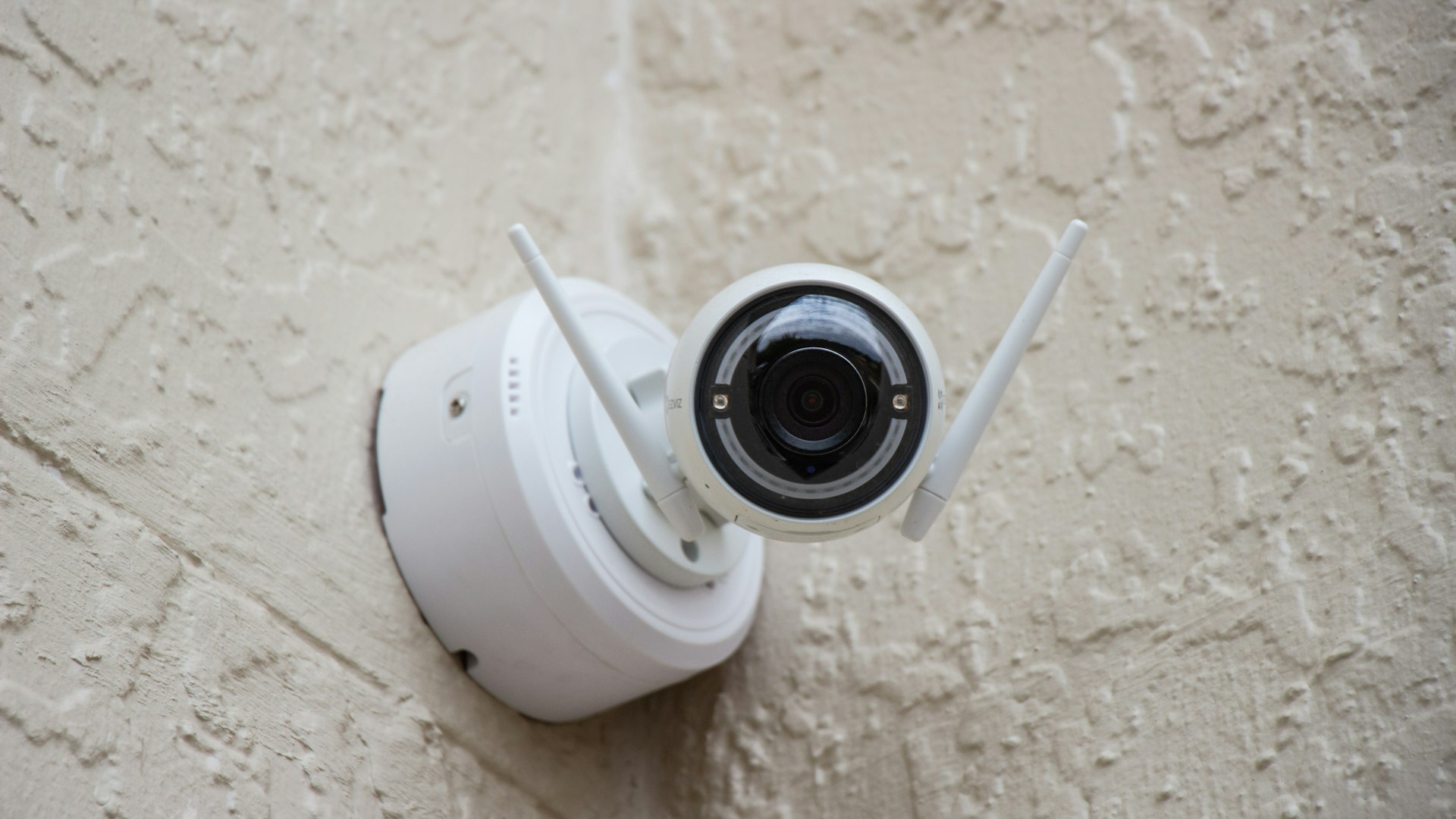 Security camera mounted on a church building wall