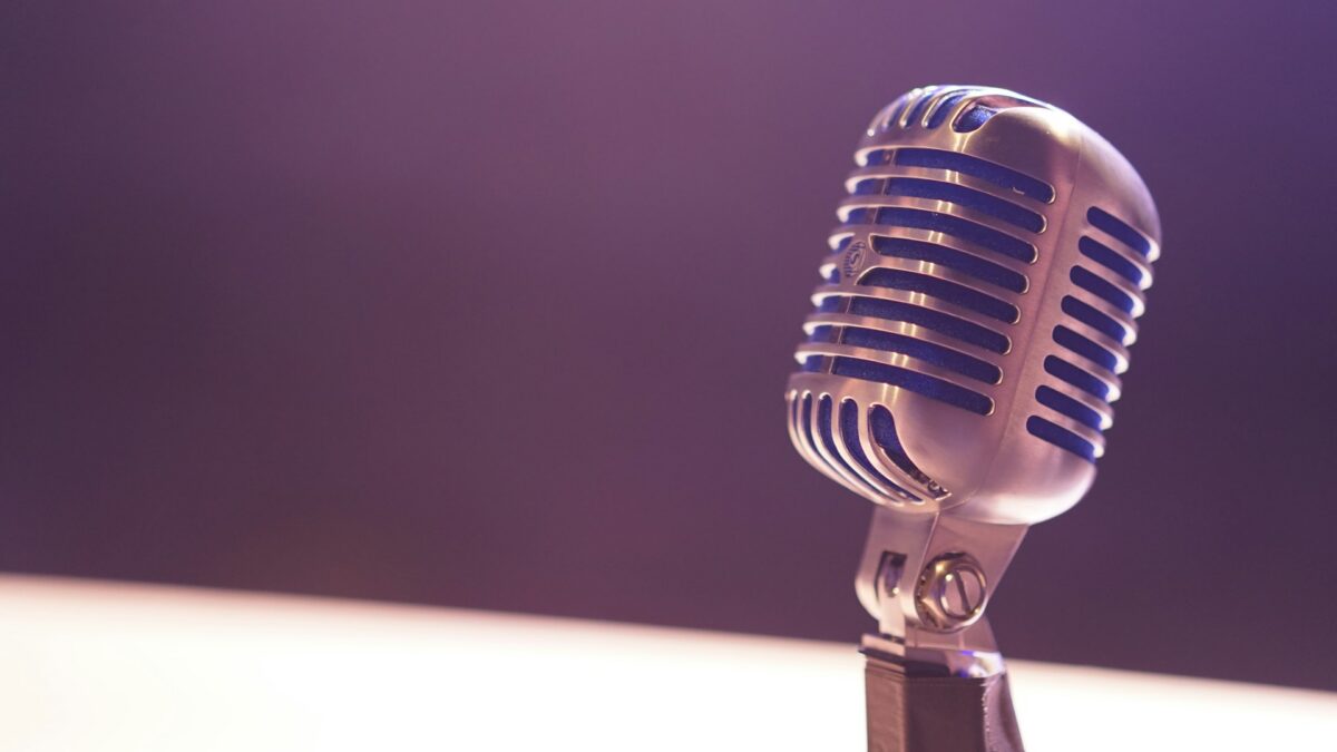 Microphone set up to record a podcast