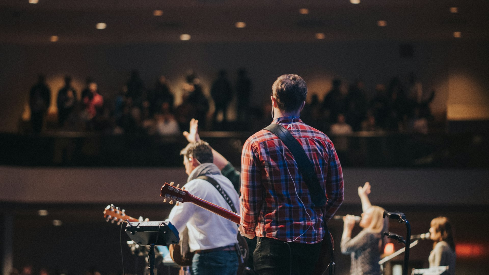 Worship band leading a church service